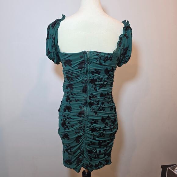 Dear Moon Womens Green Velvet Burnout Floral Bodycon Dress Small Ruched Fairy - Picture 4 of 7